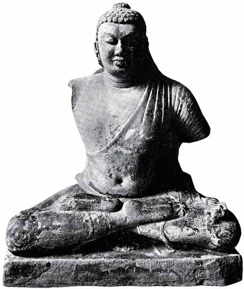 Earliest Buddha statue so far found at Bodh Gaya. Mathura period.